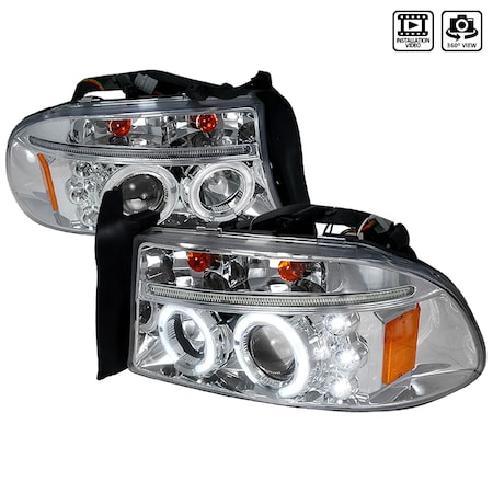 Spec-D Tuning 97-04 Dodge Dakota Halo LED Projector Chrome 2LHP-DAK97-TM